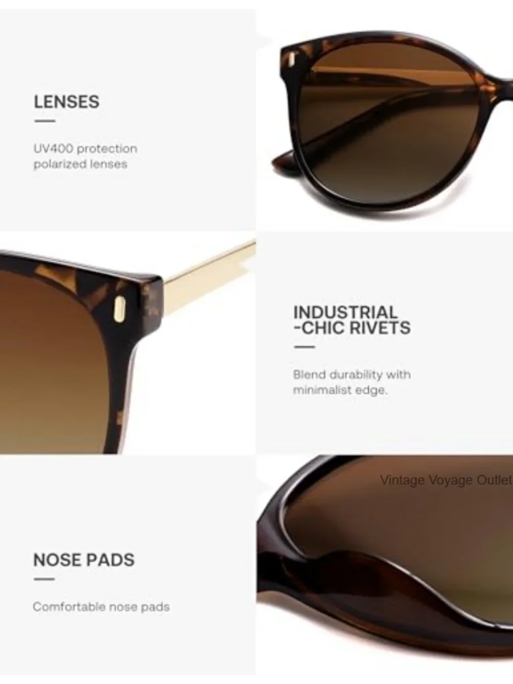Round Polarized Sunglasses Oversized UV Protection UV400 Plastic Frame